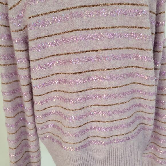 J. Crew Merino Wool Alpaca Sweater Pullover Sequin Purple Festive Women Large - Picture 6 of 13